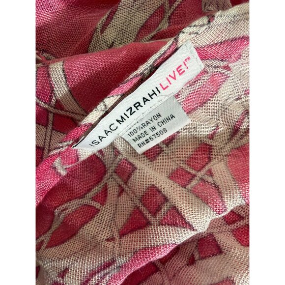Isaac Mizrahi Live! Pink Geometric Patterned Scarf With Fringe - Picture 2 of 3